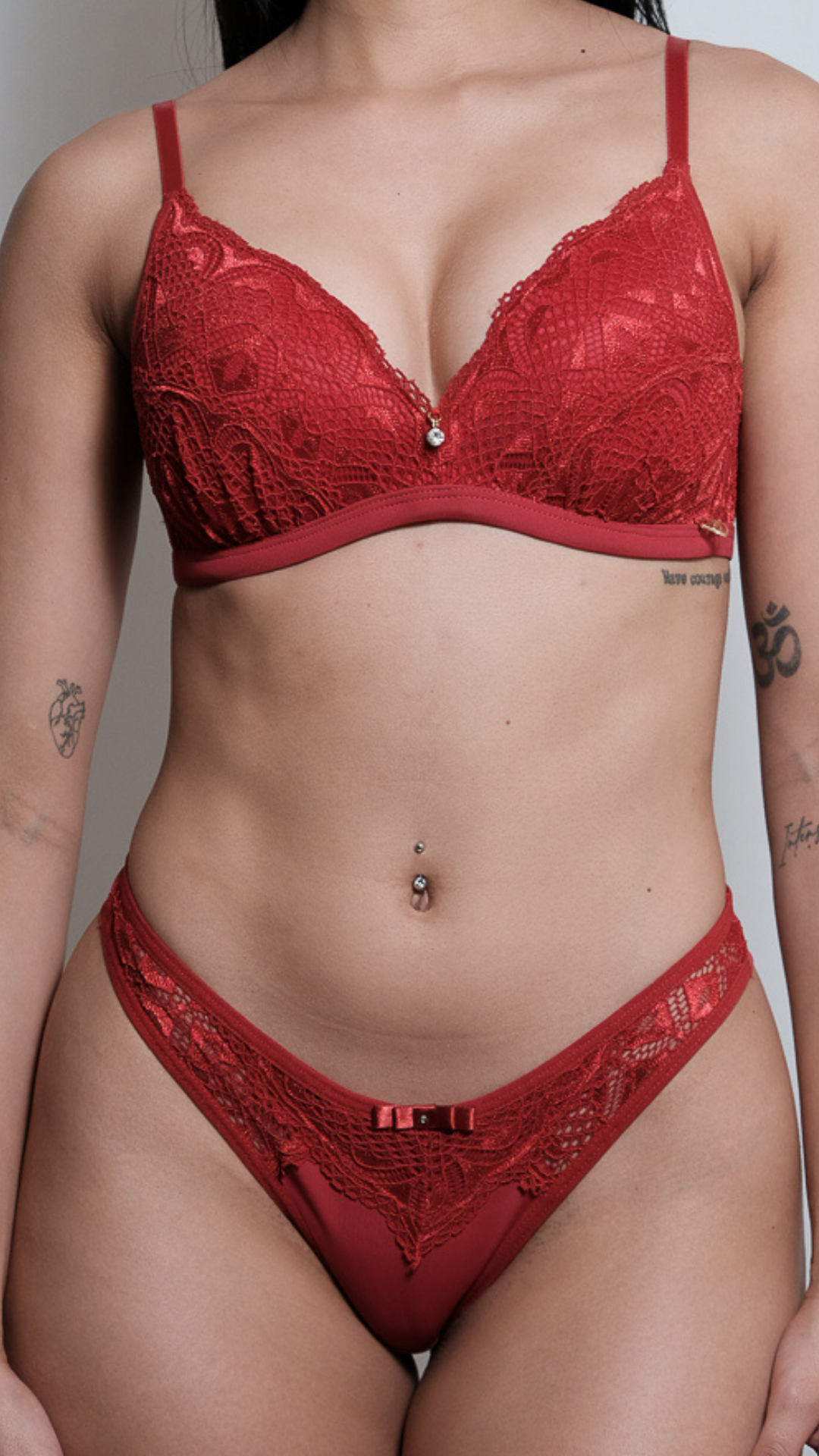 Conjunto Sutiã e Calcinha Fio Dental Lift Renda Lingerie Vermelho Feminino