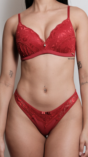 Conjunto Sutiã e Calcinha Fio Dental Lift Renda Lingerie Vermelho Feminino