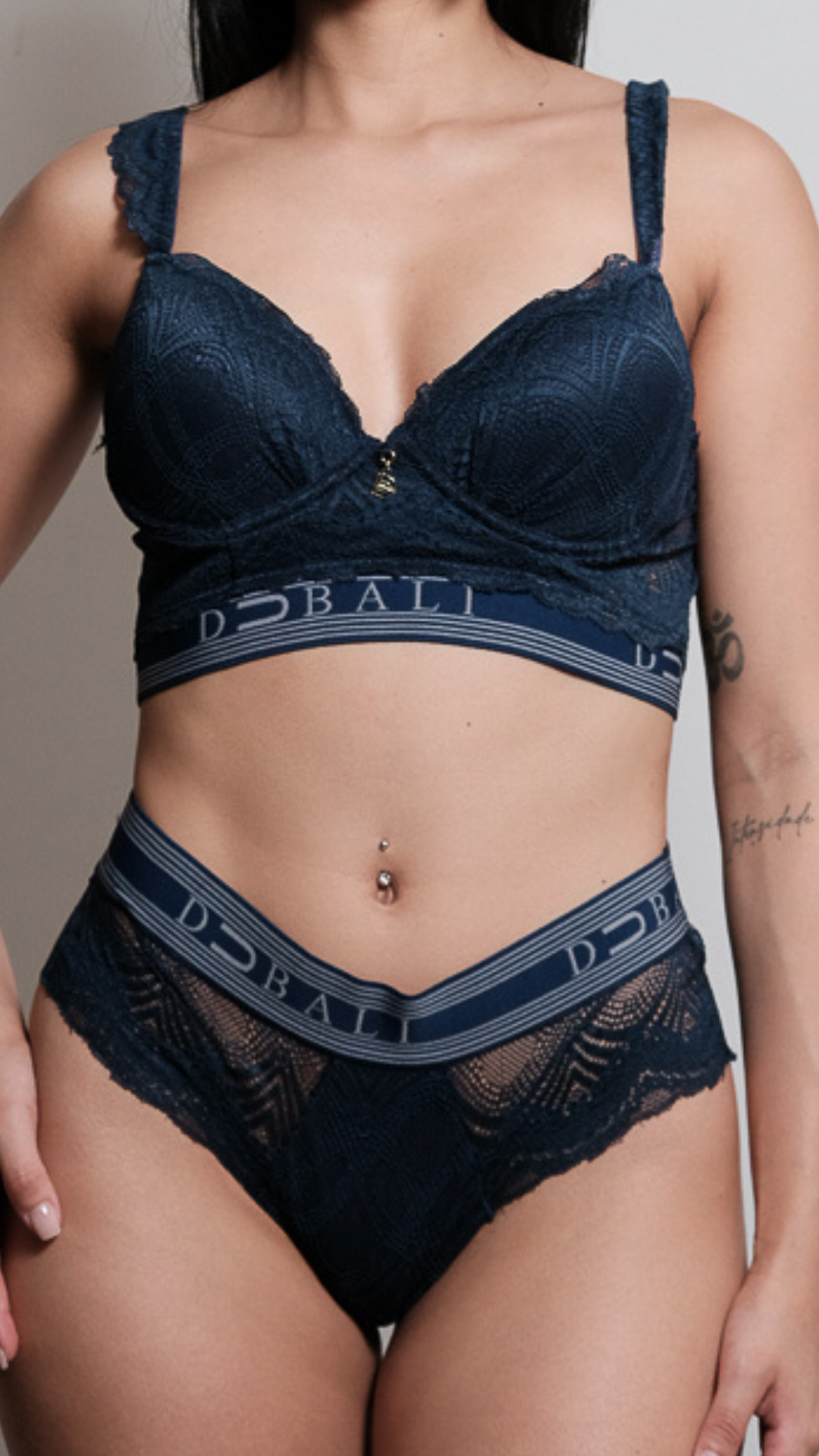 Conjunto Soutache Sutiã e Calcinha Renda Lingerie Azul Marinho Feminino