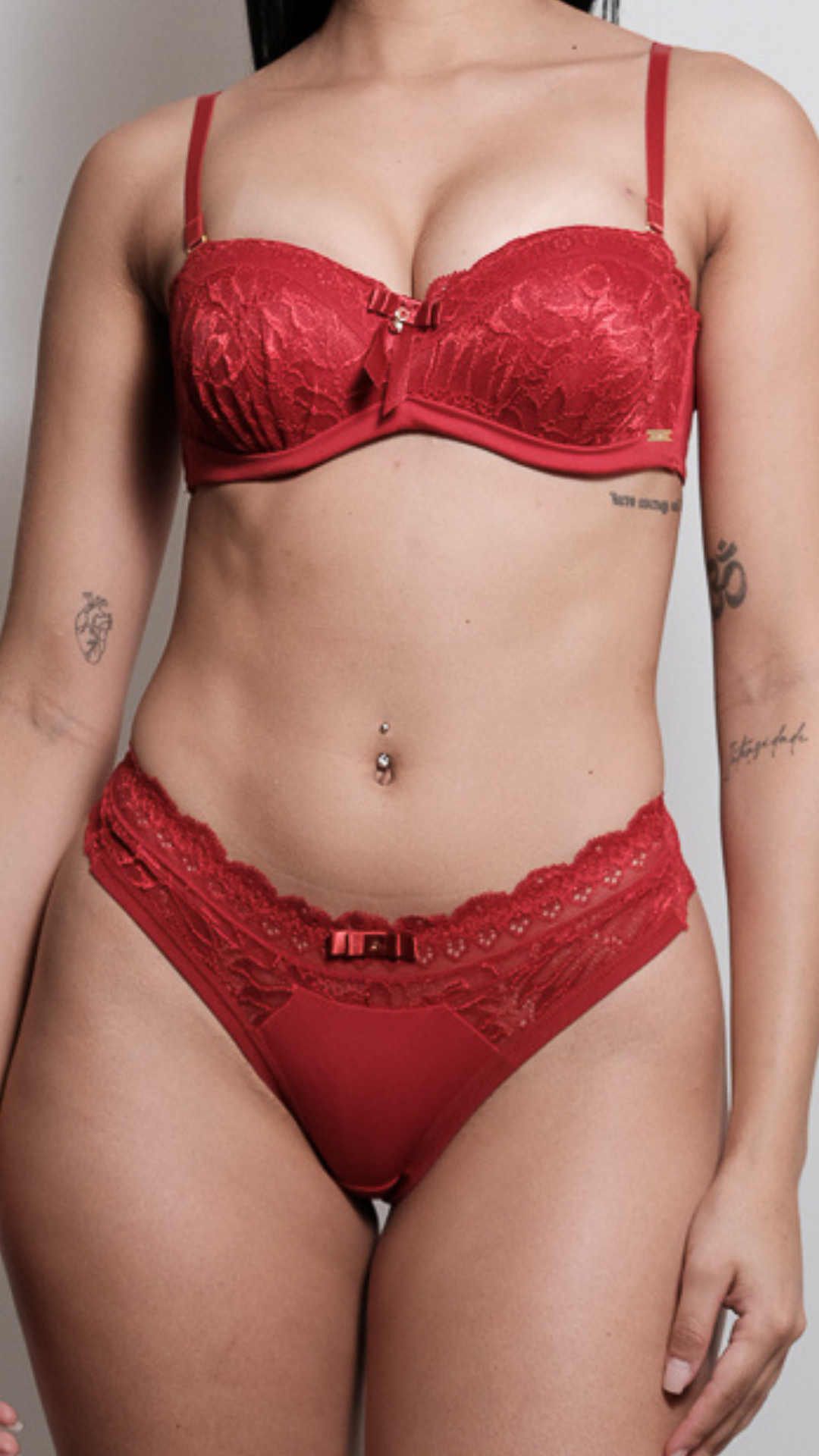 Conjunto TQC Sutiã e Calcinha Fio Dental Lingerie Renda Vermelho Feminino